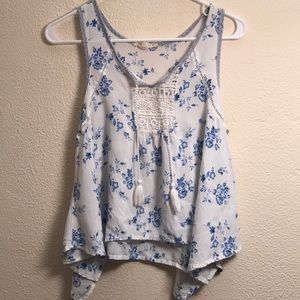 White summer top with light blue floral detail